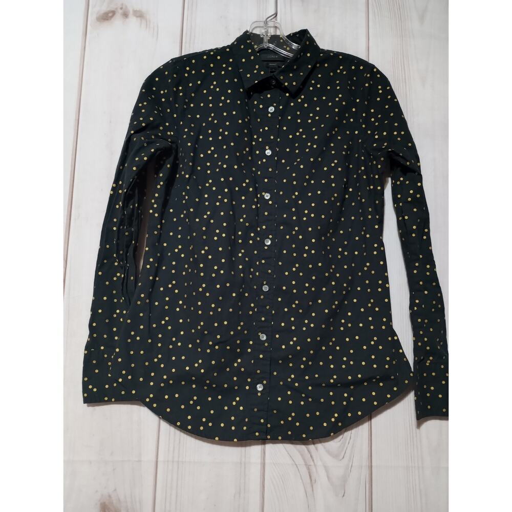J Crew Shirt Ladies 4 Black Button Front Long Sleeve
